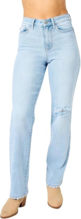 High Waist Destroy & Back Ripped 90s Straight Leg Jeans