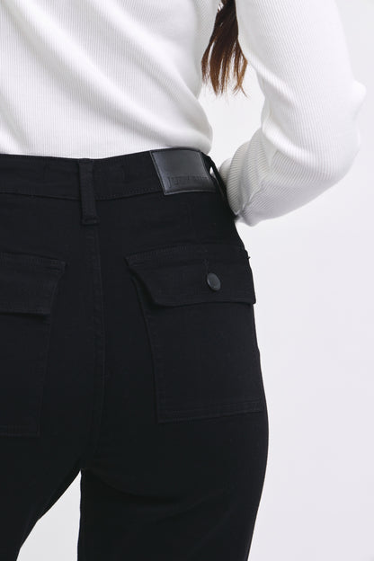 High Waist Jet Black Double Roll Cuff Jogger Pants