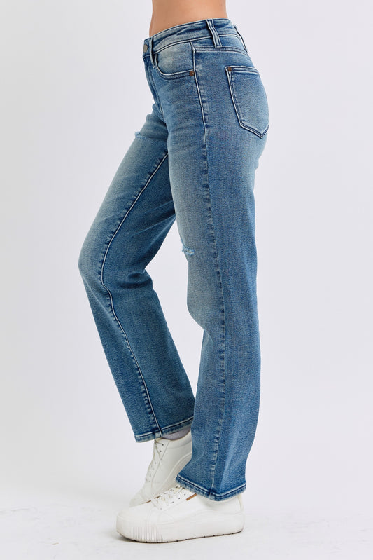 Midrise Contrast Wash Destroy Dad Jeans