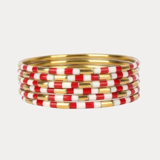 Red/White Enamel Veda Bangle (Set of 6)