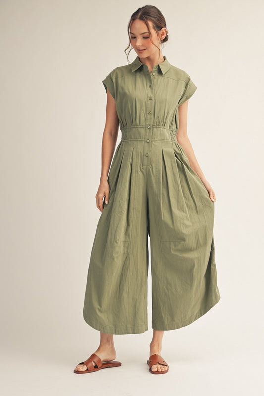 Side Drawstring Hem Detail Wide Leg Jumpsuit