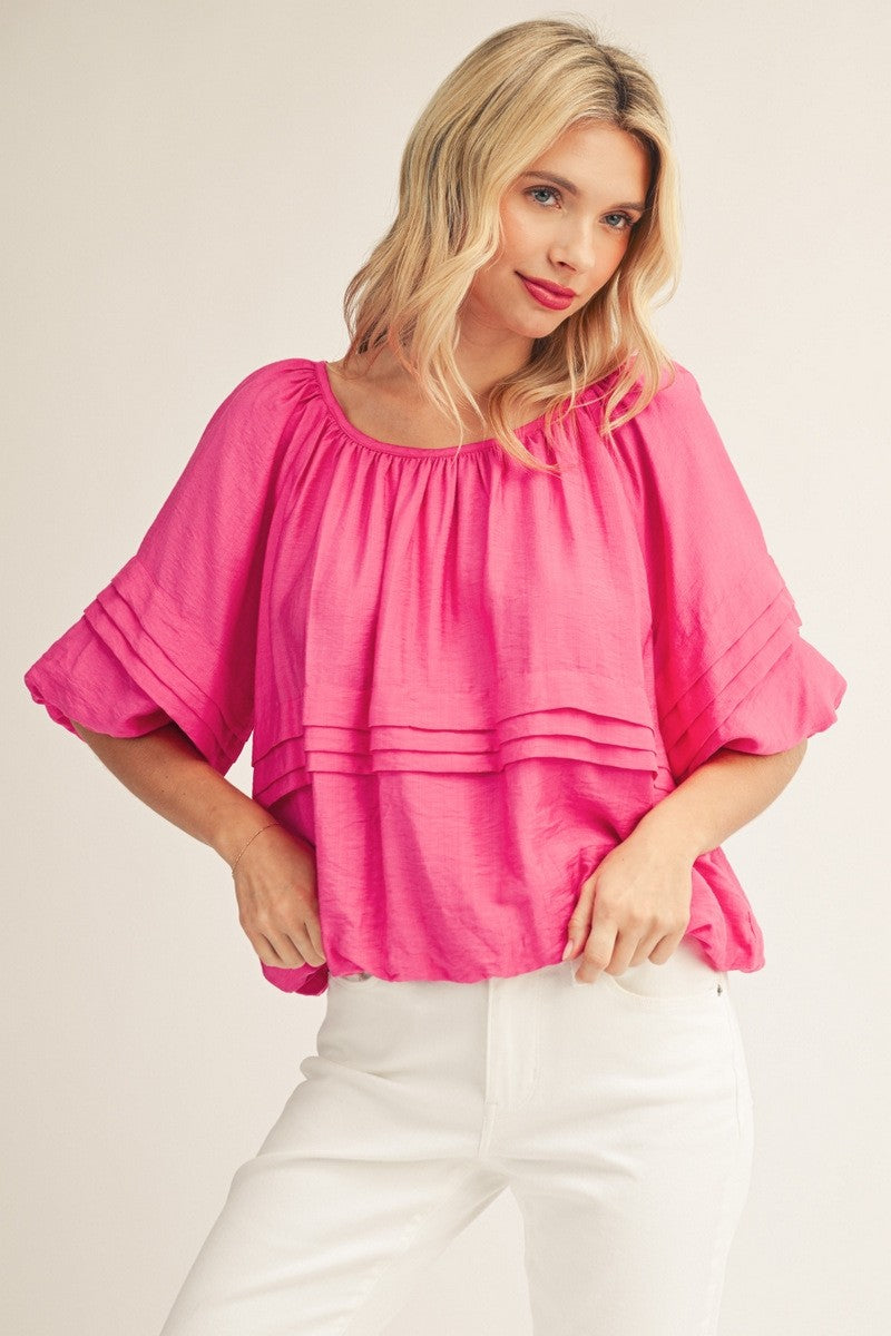 Pleat Detail Wide Neck Solid Top