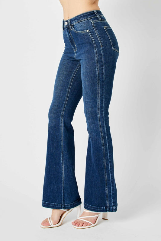 High Waist Angled Side Seam Detail Flare Jeans