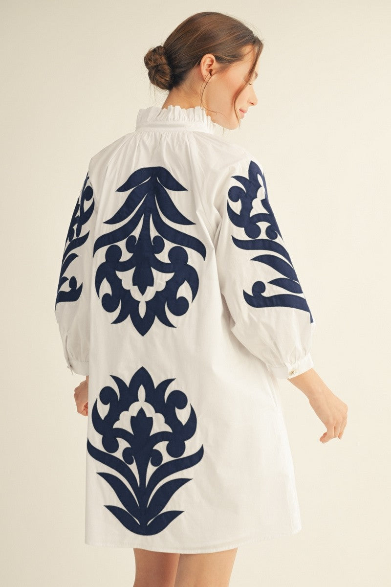 Baroque Floral Applique Shift Dress