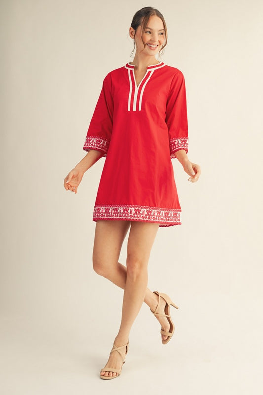 Embroidery Detail Solid Shift Dress
