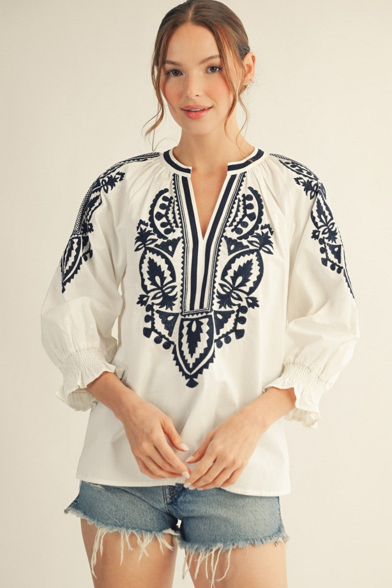 Drop Shoulder Embroidered Top