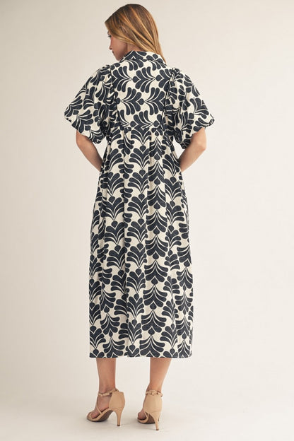 Puff Sleeves Boho Floral Midi Dress