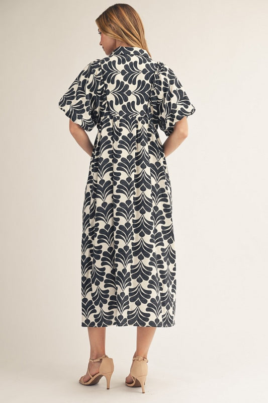 Puff Sleeves Boho Floral Midi Dress