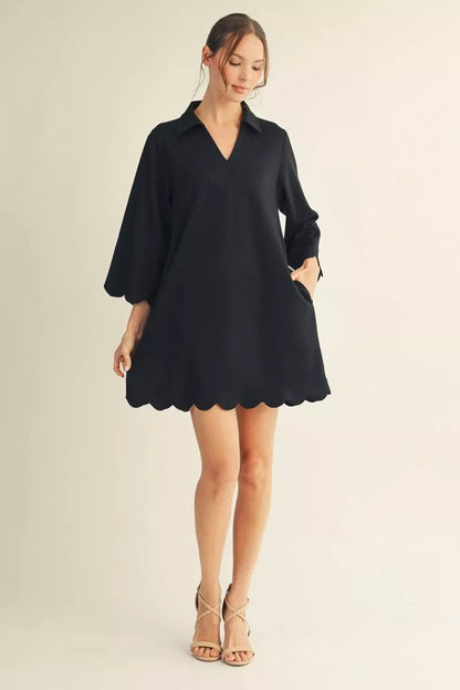Scallop Hem Accent Solid Dress