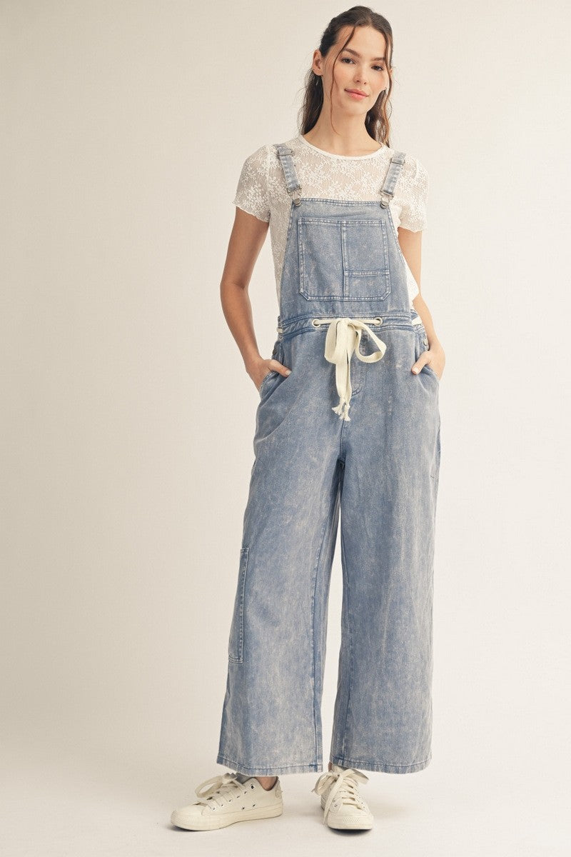 Washed Fabric Wide Leg Casual Overalls