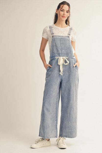 Washed Fabric Wide Leg Casual Overalls
