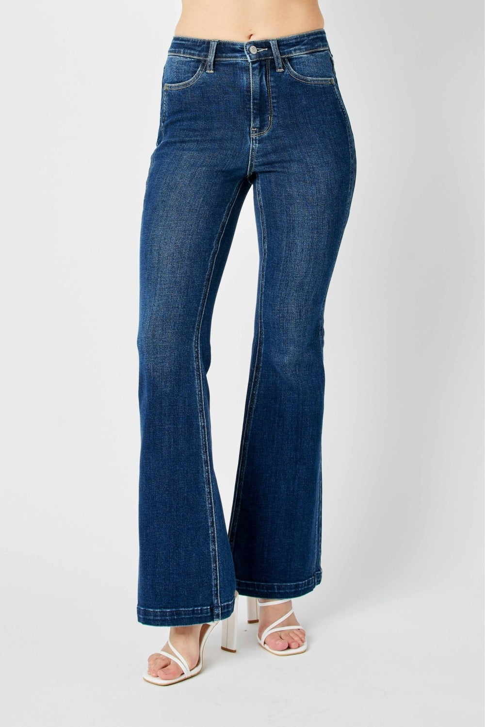 High Waist Angled Side Seam Detail Flare Jeans