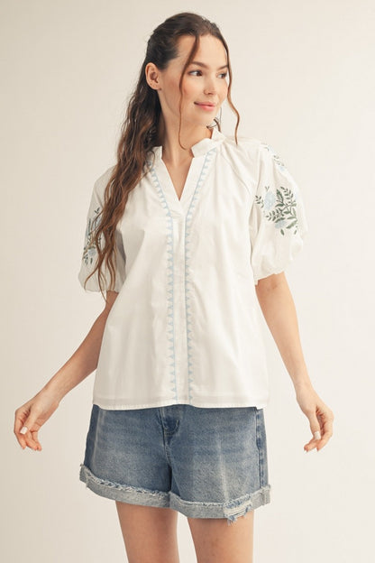 Embroidery Detail Woven Solid Top