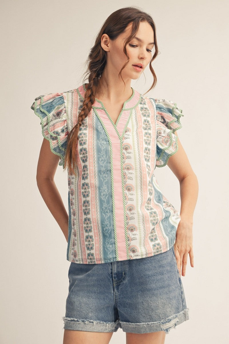 Ruffled Sleeves Boho Floral Top