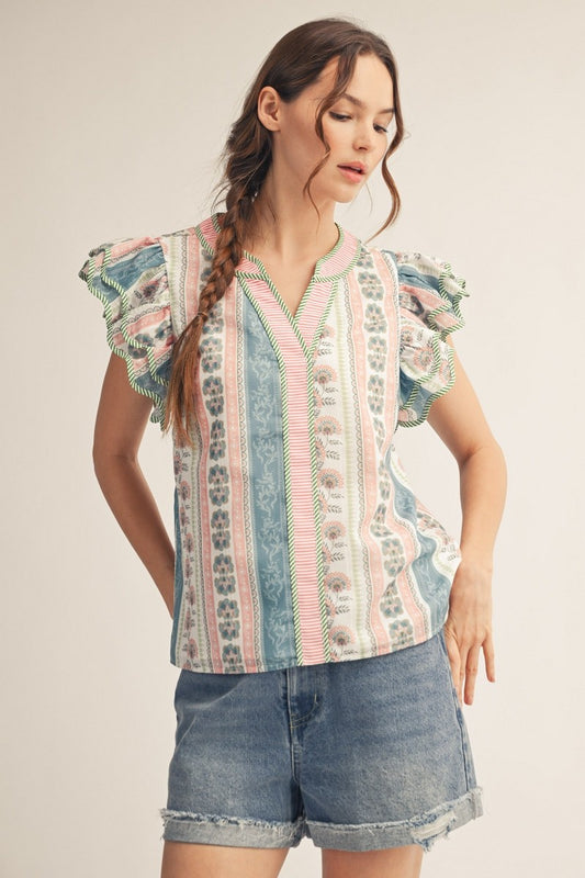 Ruffled Sleeves Boho Floral Top