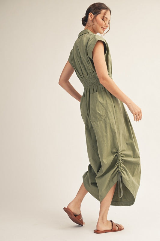 Side Drawstring Hem Detail Wide Leg Jumpsuit