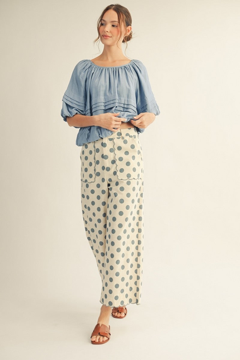 Pleat Detail Wide Neck Solid Top