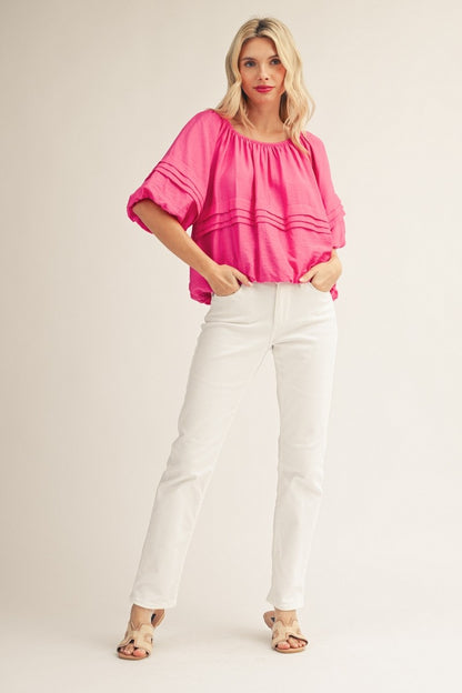 Pleat Detail Wide Neck Solid Top