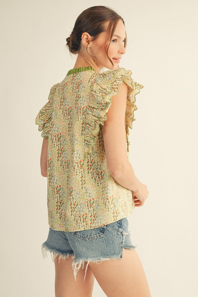 Layered Ruffle Sleeves Floral Top