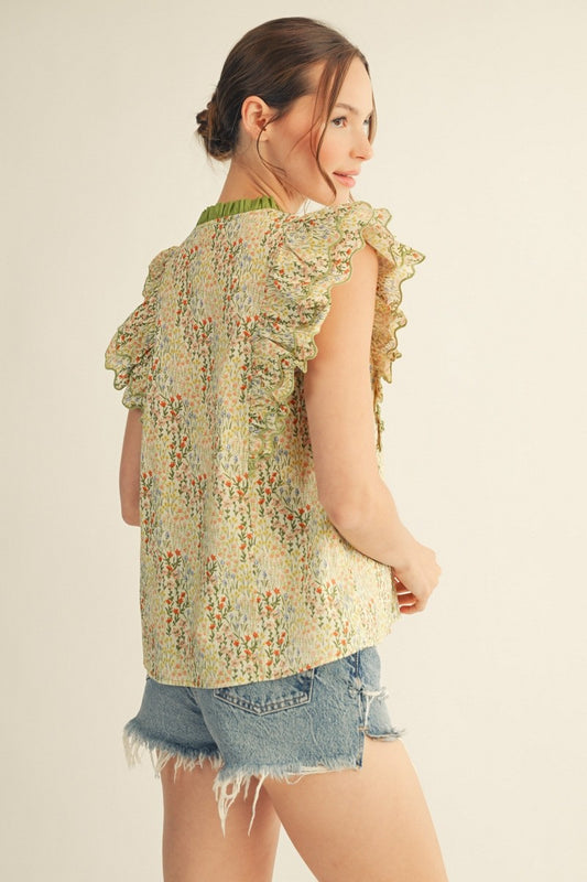 Layered Ruffle Sleeves Floral Top