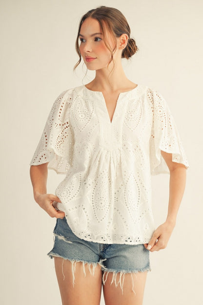 Flutter Sleeves Eyelet Lace Top